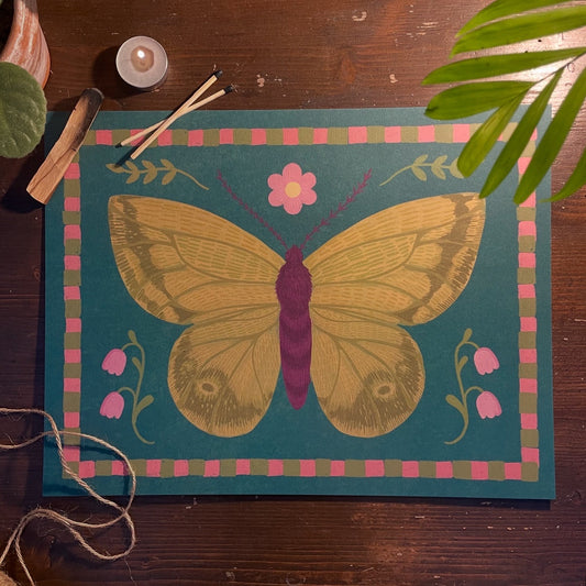 Folk Mustard Butterfly Print (Large)